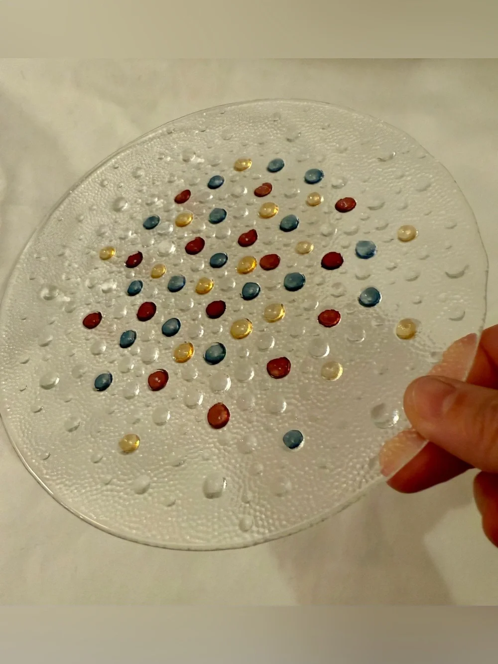 4 Dansk Poland Confetti Bubble Glass plates, textured surface, multicolored. 8”